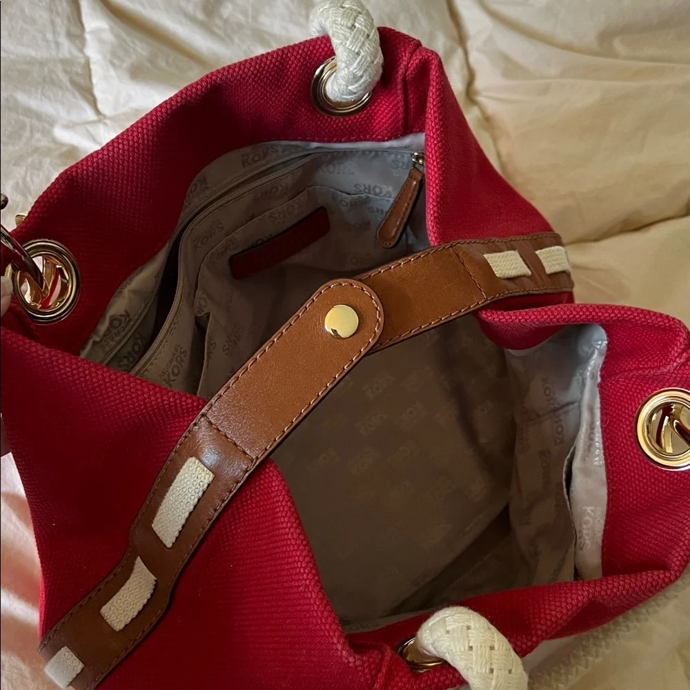 Michael Kors Marina Mandarin Red Canvas Convertible Purse - Picture 8 of 11